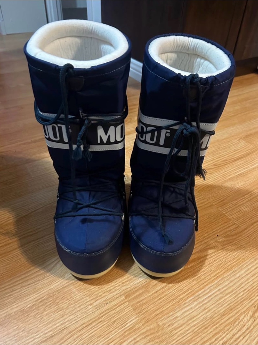 Moon Boot Navy and White Snow Boots